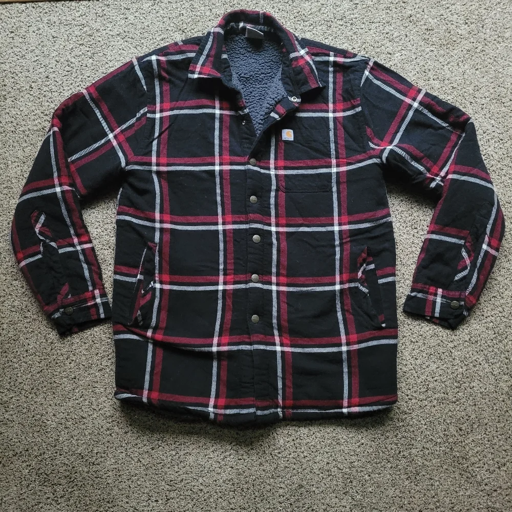 Carhartt Kids Coat XL 18/20 Plaid Sherpa Chore Barn Work Red Black Pockets Warm